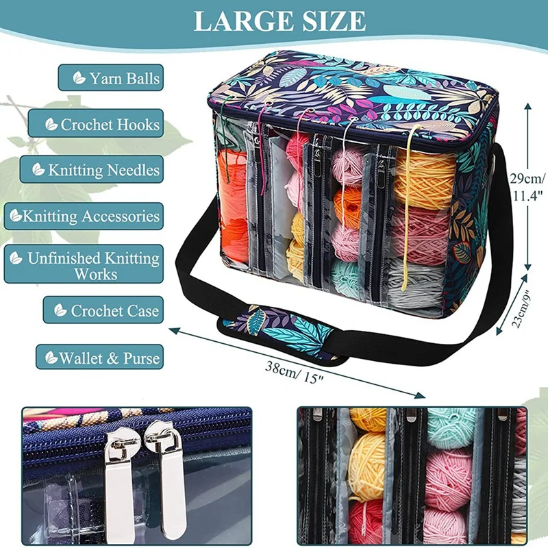 Knitting Bag Crochet Bag,Single Shoulder Yarn Bag With Visible Compartments,Yarn Storage For Carrying Crochet Hook