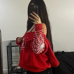 Y2K Retro American Women's New Loose Printing Jacket Tide Red Spider Long Sleeve Zip Up Gothic Punk Fashion Casual Sweatshirts