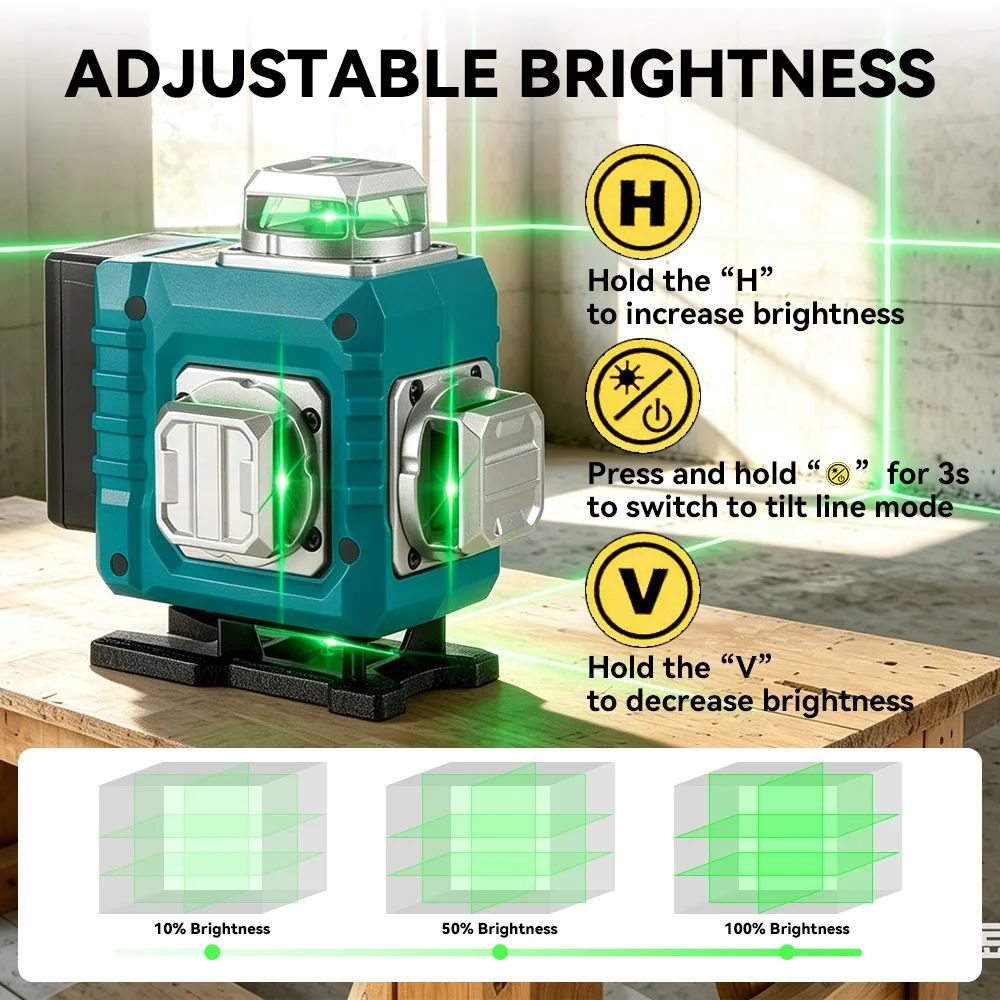 HGLINE Professionelles 4D 16-Linien Grüner Laser-Nivelliergerät Selbstnivellierend 360° Horizontal und Vertikal Superleistungsstarker Laser-Nivellierer – Detail 8