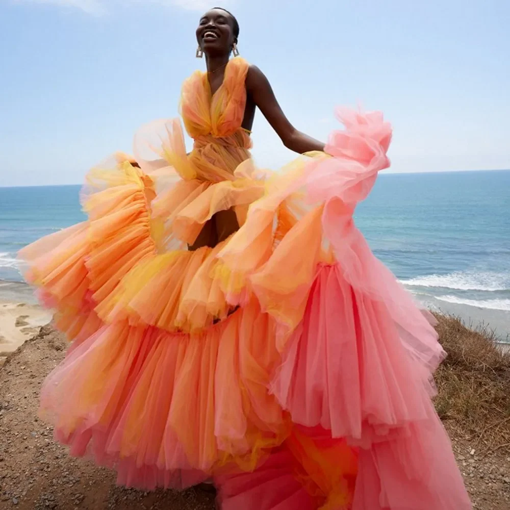 Colorful Tulle Prom Party Dresses Multi-colors Layered Formal Occasion Dress 2025 Bridal Shower Photoshoot Dress Custom