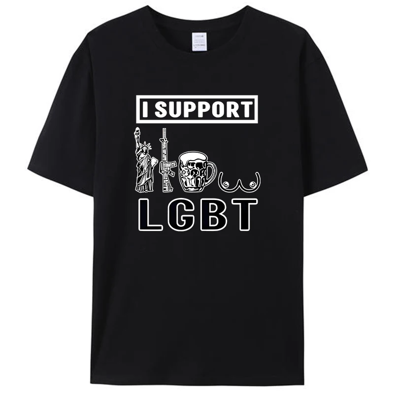 

I Support LGBT Liberty Beer Clothing Shirts Funny Parody Men's T-Shirt Women Tee