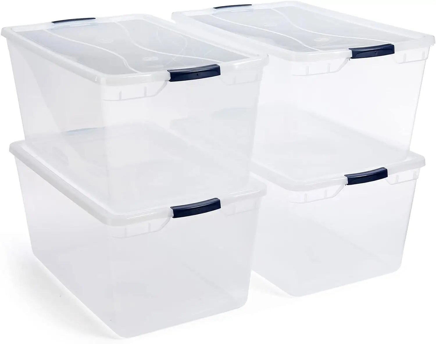 Cleverstore-contenedores transparentes 95 Qt, 4 paquetes, hechos en EE. UU., con tapas grandes contenedores de almacenamiento apilables, almacenamiento de plástico transparente