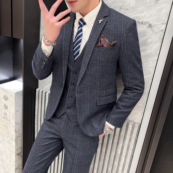 2023 Men's British Fashion Three-piece Set Slim Fit Suit Vest Trousers Ensemble Handsome Trendy All-in-one Banquet Blaze 3 2023 Men's British Fashion Three-piece Set Slim Fit Suit Vest Trousers Ensemble Handsome Trendy All-in-one Banquet Blaze 3