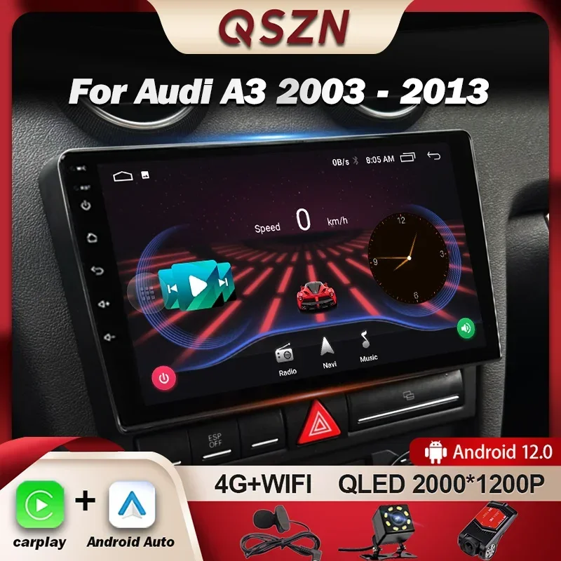 QSZN For Audi A3 2 8P 2003 - 2013 Car Radio Multimedia Video Player Navigation GPS 4G Carplay Android 12 Autoradio Head Unit DSP