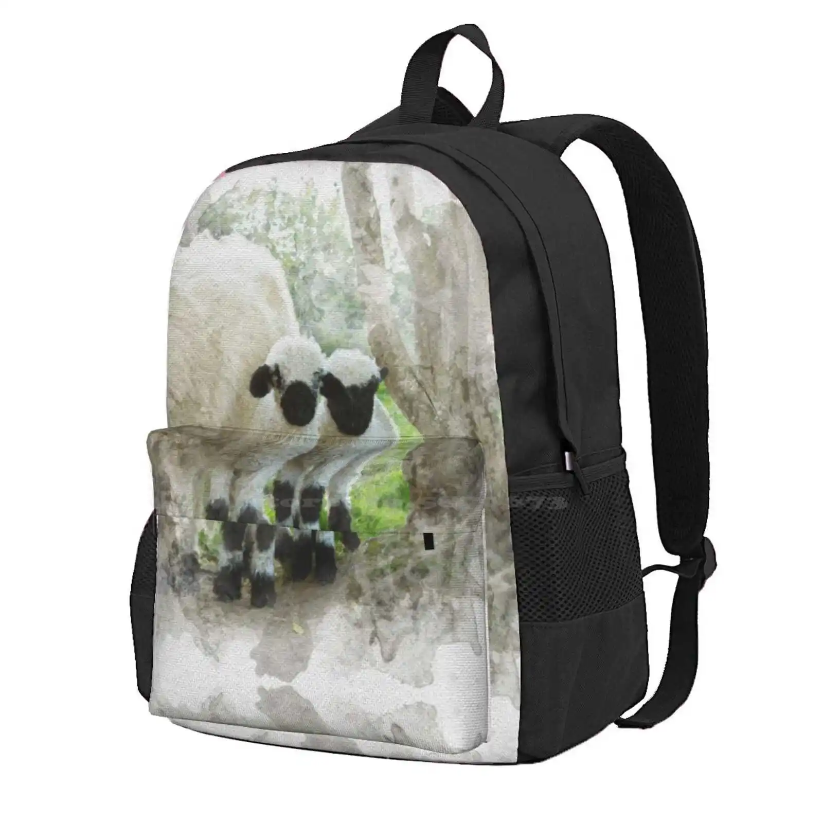 The Twins Watercolour Photograph - Valais Blacknose Lambs Hot Sale Schoolbag Backpack Fashion Bags Farm Animal Livestock