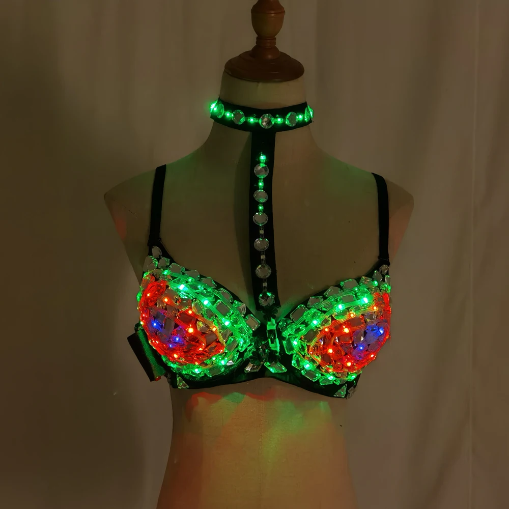 Sexy LED Bra for Women Colorful Flashing Stage Wear Glowing Diamond Underwear for Singers Dancers Punk Club Night Outfits