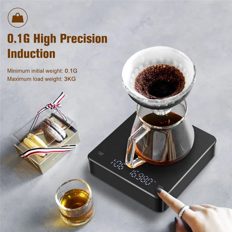 Coffee Scale With Timer Accessories Coffee Scale, 0.1G/3Kg, Rechargeable, Auto Off, For Barista
