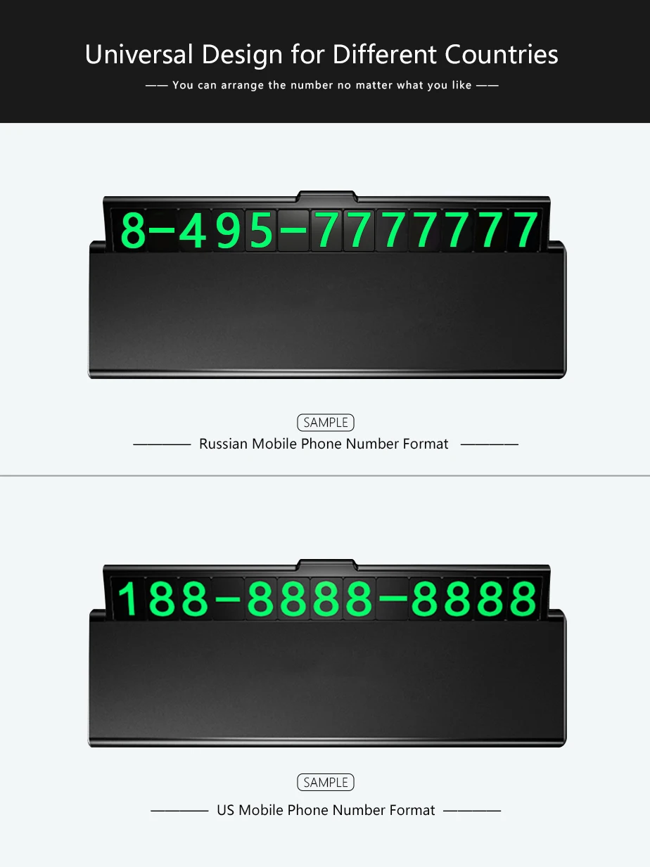 One-click hid Car Temporary Parking Card Phone Number Ultra-thin Drawer Hideable Luminous Telephone Number Plate car Accessories