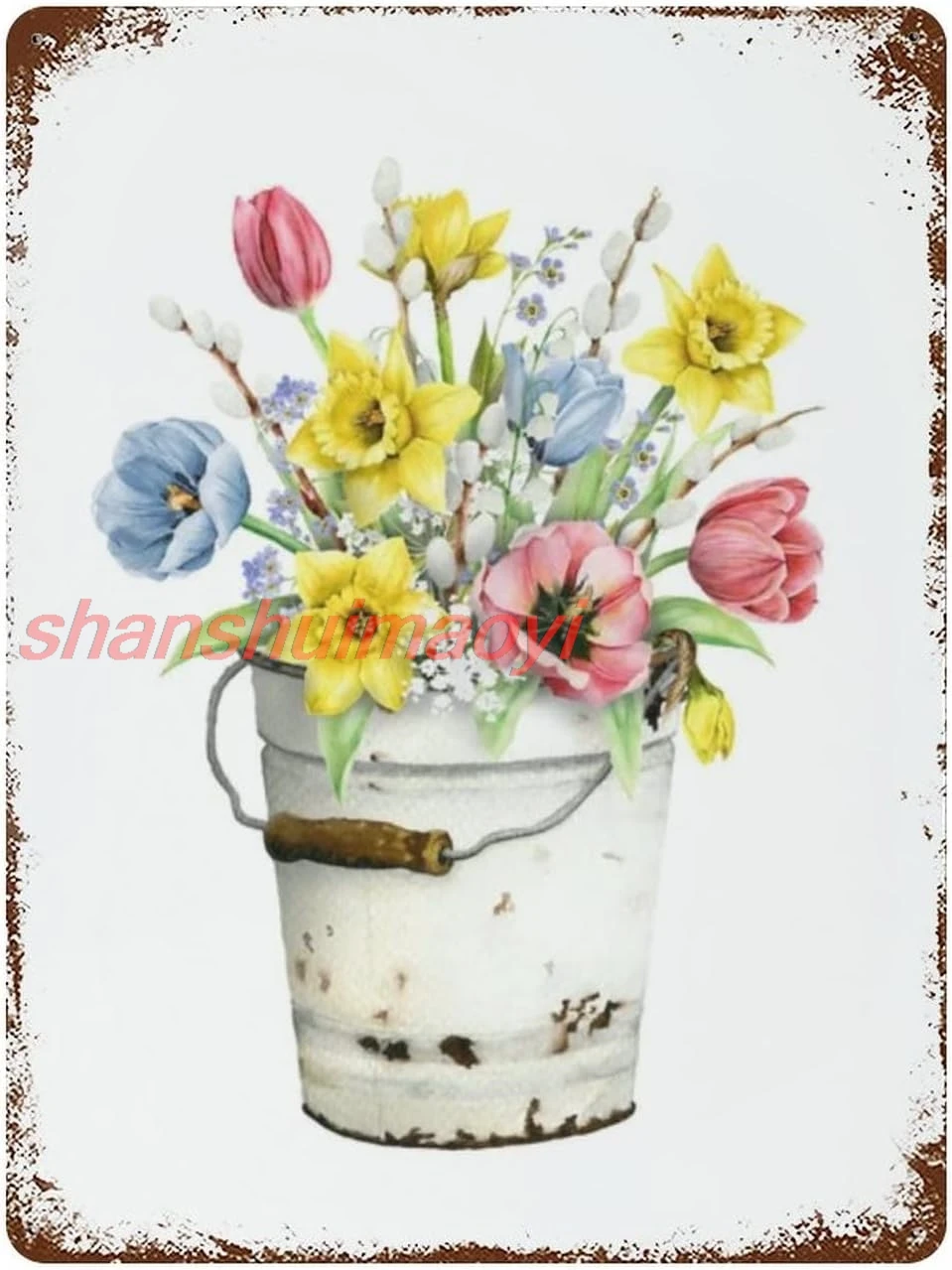 Daffodil Floral Bouquet Farmhouse Metal Tin Sign Spring Flowers Wall Decor Funny Decoration for Home Kitchen Bar Garage Vin sign