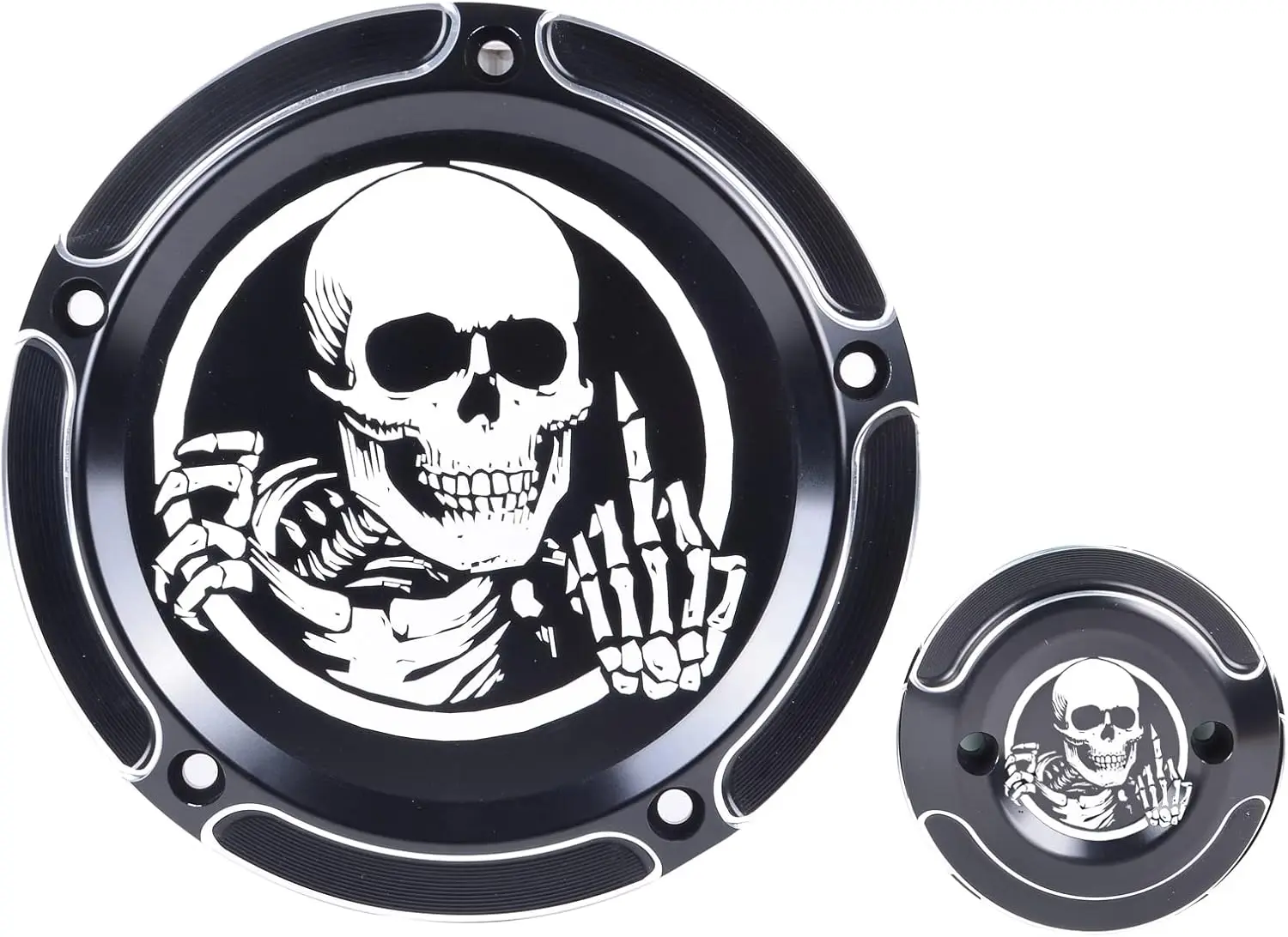 Harley Motorcycle Skull and Bones Center Finger Two Hole Engine Cover Fits H-D Touring Electra Road King Glide FLTRX 2017-2020