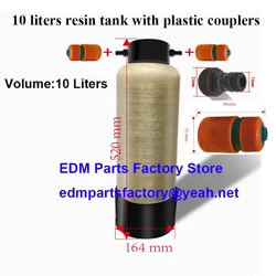 10 Liters EDM Resin Tank with two connectors, resin container exchangeable deionising cartrige DI Resin Bottle Capacity 10Liter