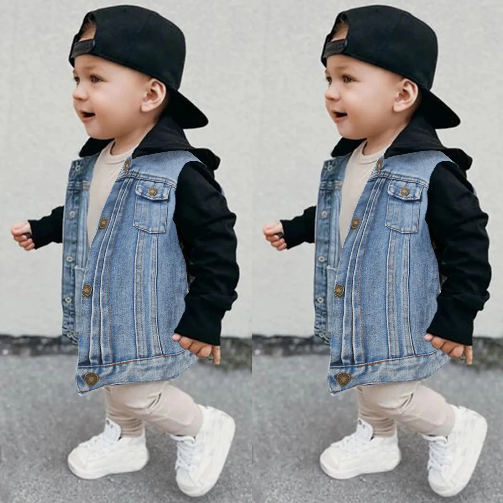 Boys Winter Jacket with Hood Toddler Boys Girls Windproof Denim Patchwork Toddler Girl Jacket Winter Coats for Children Boys