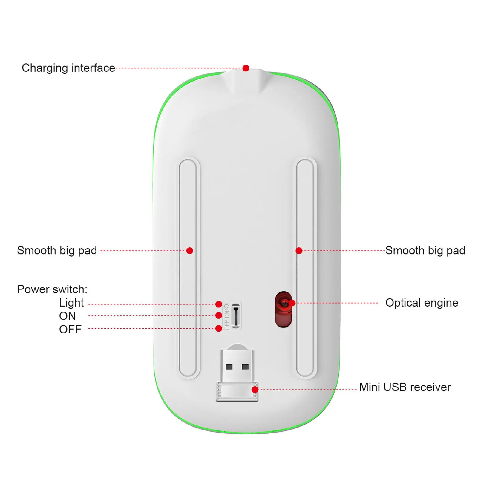 RGB LED Mouse Rechargeable Office PC Laptop 4 Buttons Mouse