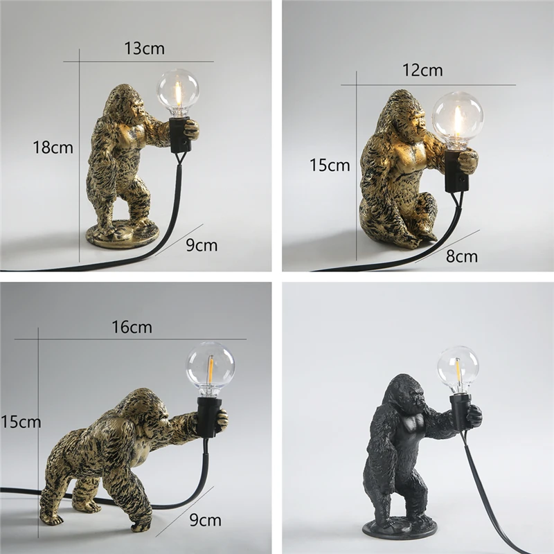 Nordic King Kong Table Lamps Modern Living Room Decor Resin Table Lamp Office Desk Light USB Customizable Resinous Animal Lamps