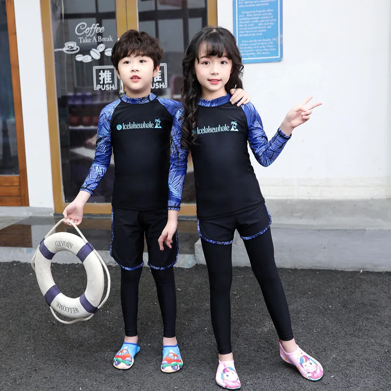 Kids Rash Guard Set UPF50+ Sun Protection Long Sleeve Swimsuit Boys Girls Split Swimwear Quick Dry Surfing Diving Suit