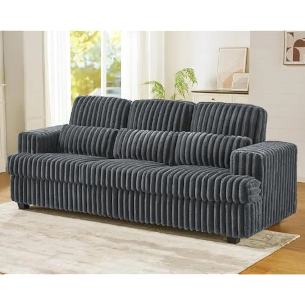 89 Inch Sofa, Modern Sofa Couch with Deep Seats, Comfy Sofa with 3 Throw Pillows, Upholstered Couch for Living Room, Grey Couch