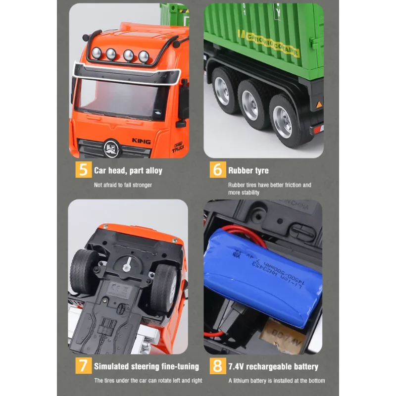 1/18 RC Container Truck 9CH Alloy Remote Control Truck 1317 Lighting Sound Body Can Be Separated Kids Toys Vehicle Boys Gifts