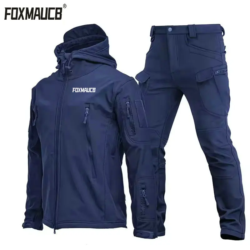 

New Winter Autumn FOXMAUCB Cycling Jackets Suit Men SoftShell Tactical Waterproof Fishing Camping Climbing Fleece Jacket Set