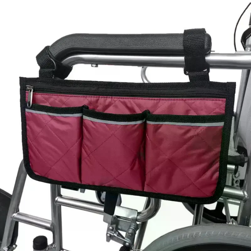 1PC Beach Chair Armrest Side Bag with Reflective Strip; Wheelchair Compatible, Ideal Storage Solution for Fishing & Camping.