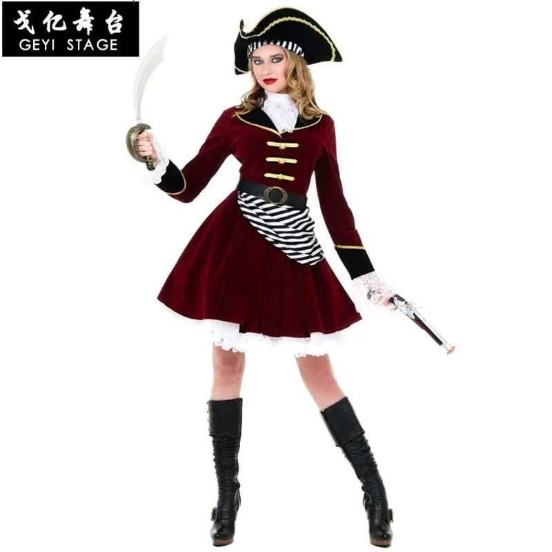 

New sexy female halloween pirate costume carnival costume female performance pirates captain cosplay dress extravagant