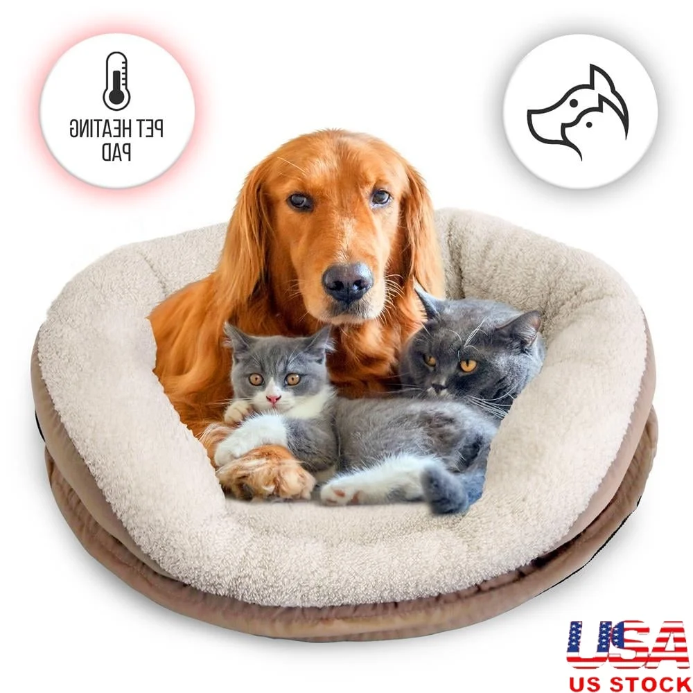 

Electric Heated Pet Bed Dual Thermostat Low Power Energy Efficient Chew Resistant Waterproof Soft Plush Warming Blanket Indoor