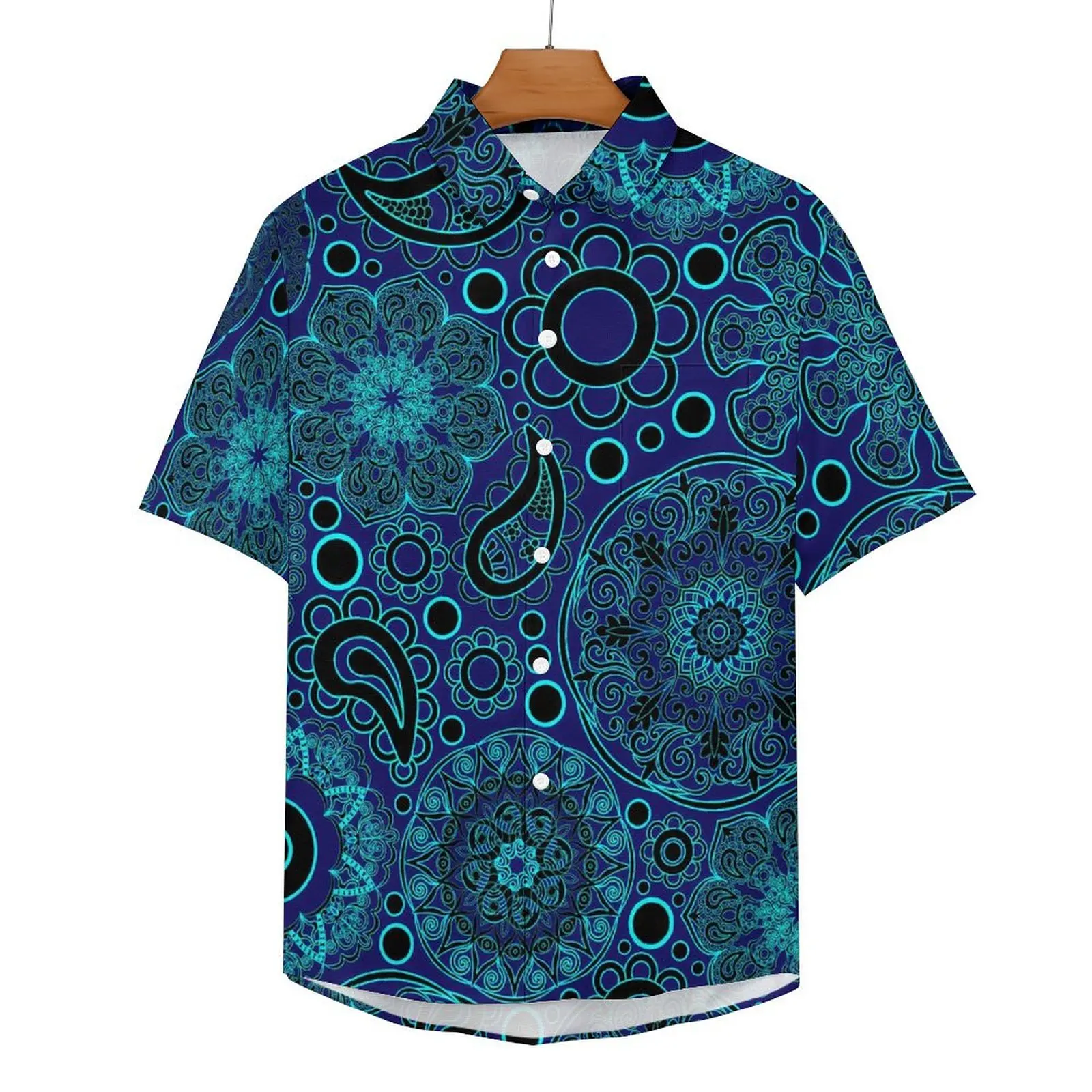 

Blue Paisley Casual Shirts Boho Style Mandala Beach Shirt Hawaii Funny Blouses Men Printed Big Size