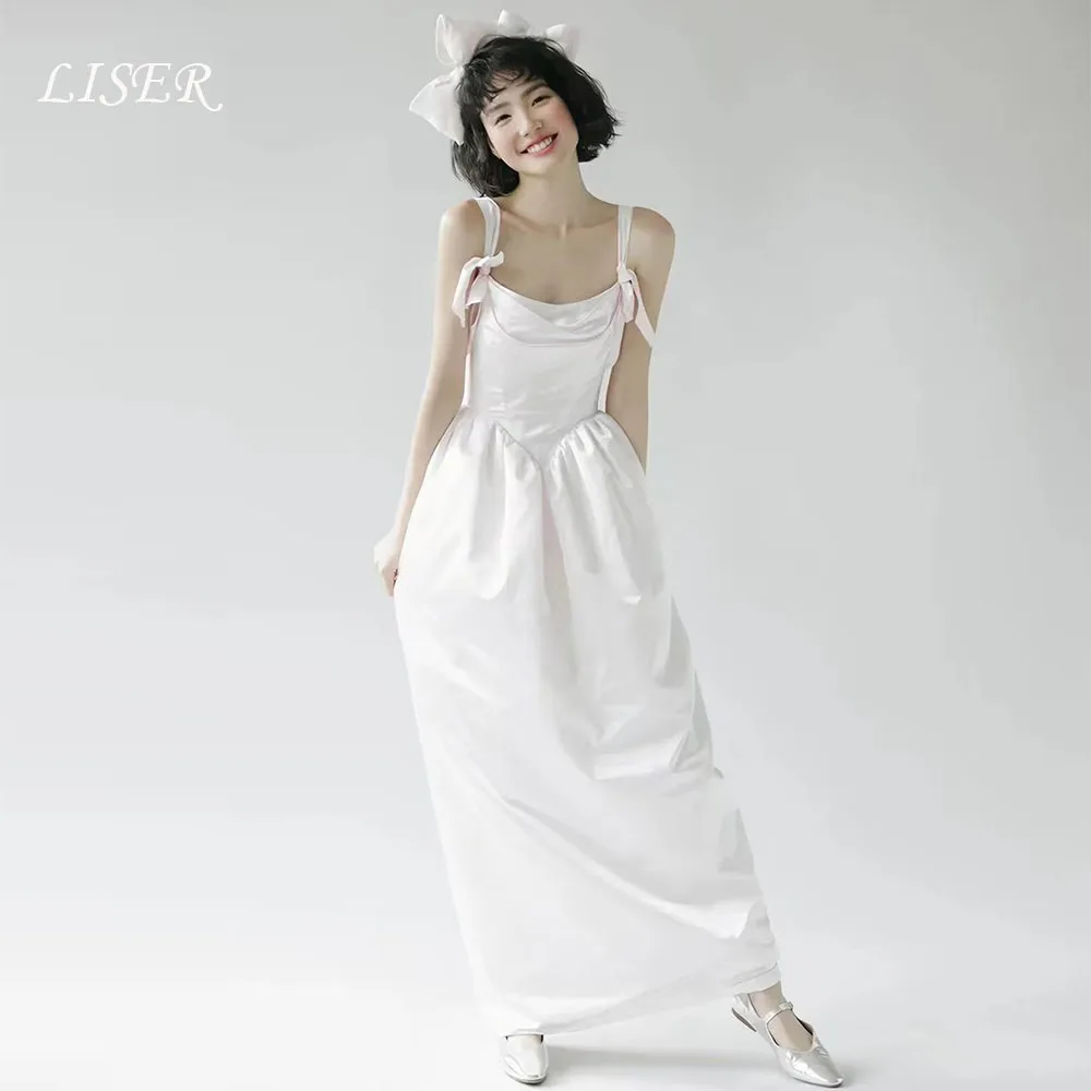 Liser Sweet Bow Hochzeitskleid mit Spaghettiträgern aus Satin, Korea-Stil, für Fotoshootings, Brautkleid, maßgeschneiderte Abendkleider für Geburtstagsfeiern