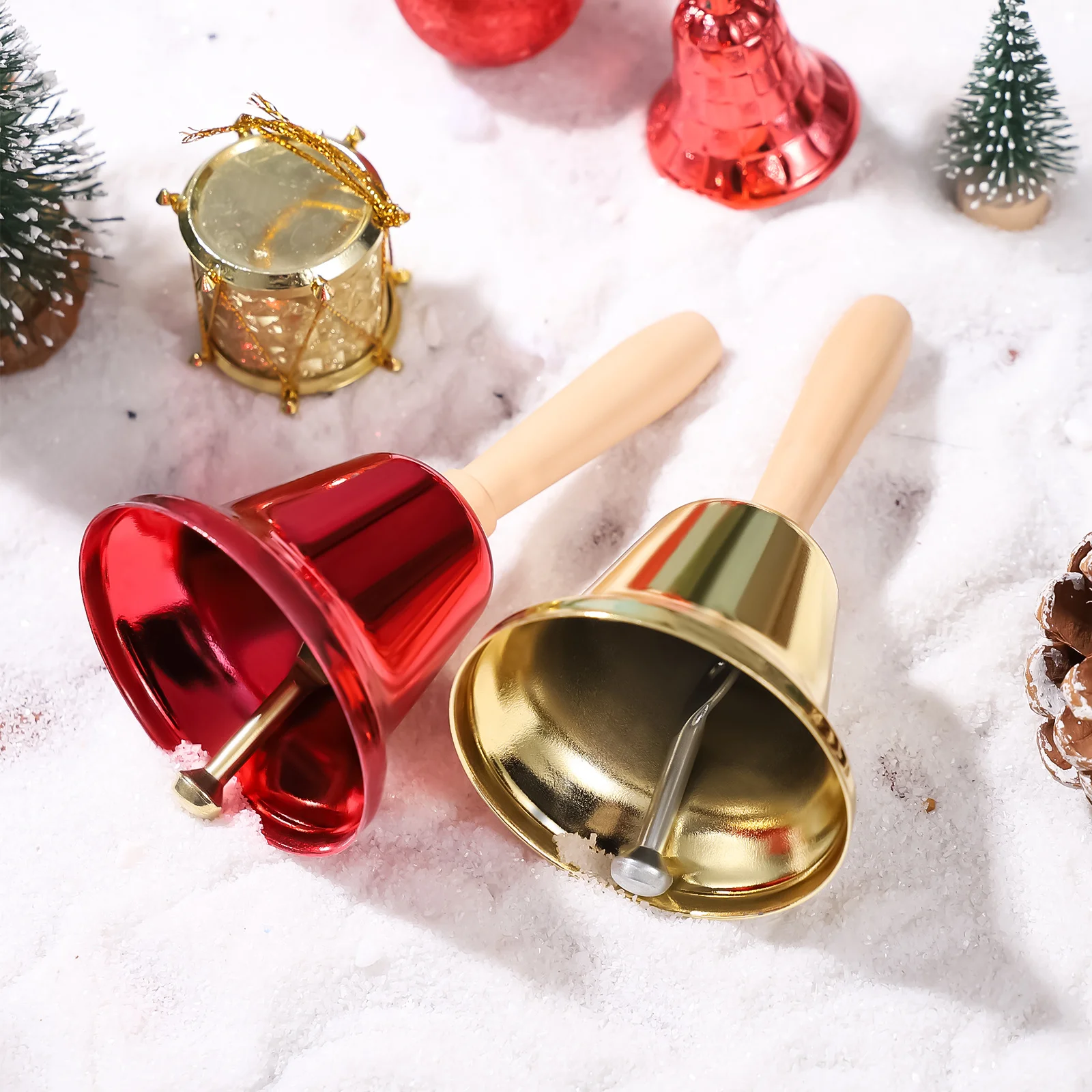 

2pcs Hand Golden Red Iron Metal Jingle Bell For Kids Christmas Wedding Party Service Dinner Yoga Prayer Tea Game Loud Sound