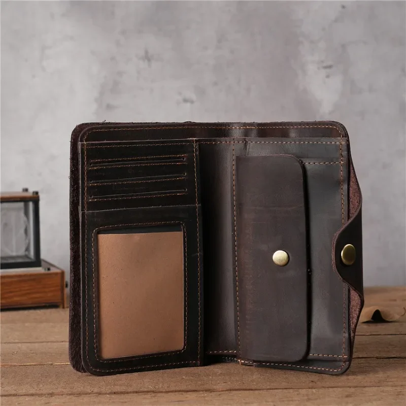 Long Wallet for Men Real Leather Bifold Card Holder Wallet with Coin Pocket Retro Men's Genuine Leather Wallet for Credit Cards