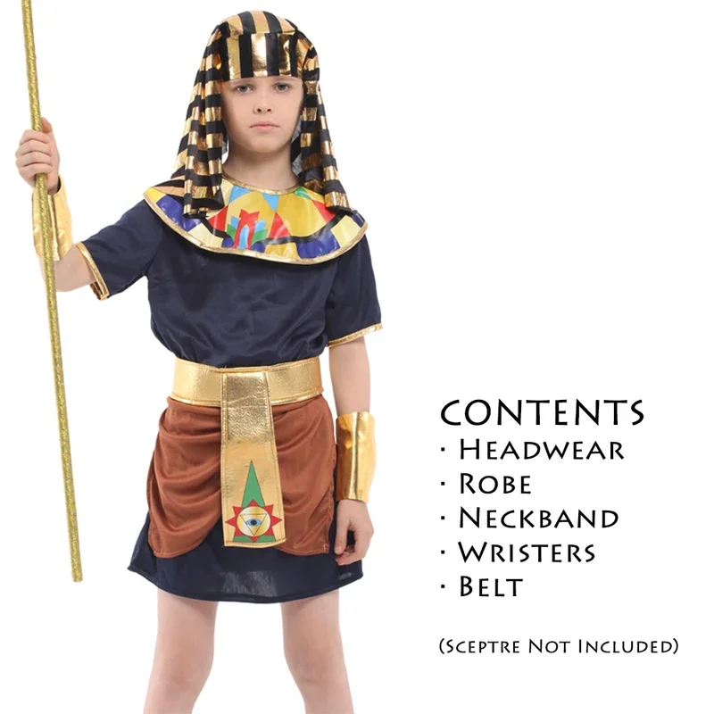 Kids Halloween Costume Ancient Egypt King Pharaoh Emperor Cosplay Outfits Glossy Gold Fancy Clothes Children Party Dress Up！1e