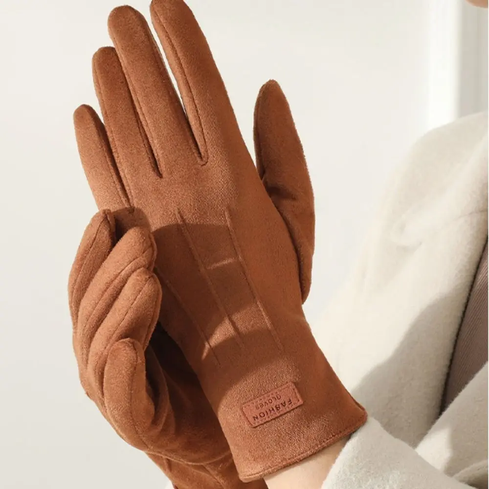 All-Match Velvet Winter Cycling Gloves Soft Thick Women Mittens Solid Color Touch Screen Suede Gloves Autumn