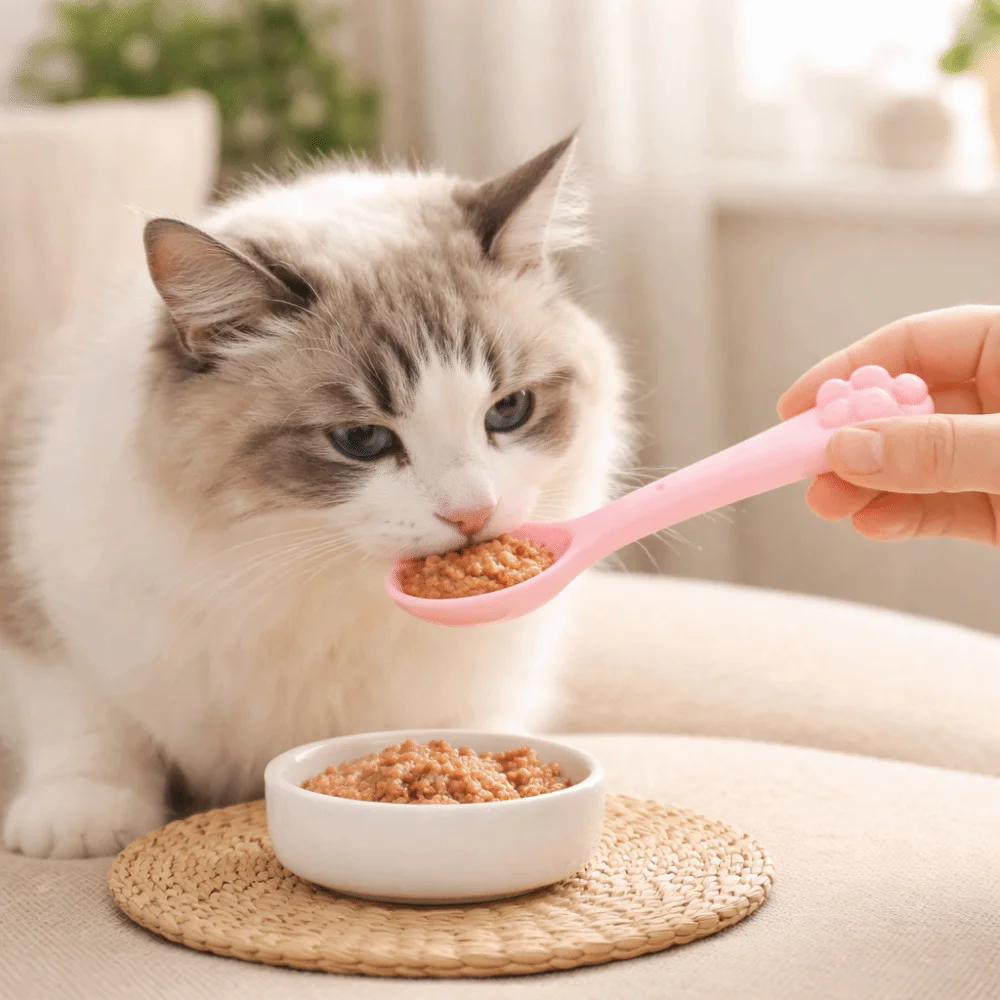 

3 Pieces Long Handle Pet Canned Spoon Silicone Bite Resistant Cat Feeding Scoop Candy Color Cat Paw Design Pet Food Scoop