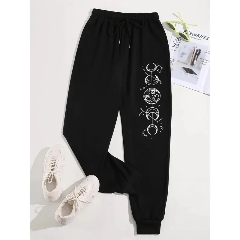 

Повседневные универсальные женские брюки с принтом Connected Crescents, модные модные брюки в стиле хип-хоп с карманами на шнурке, спортивные штаны женские