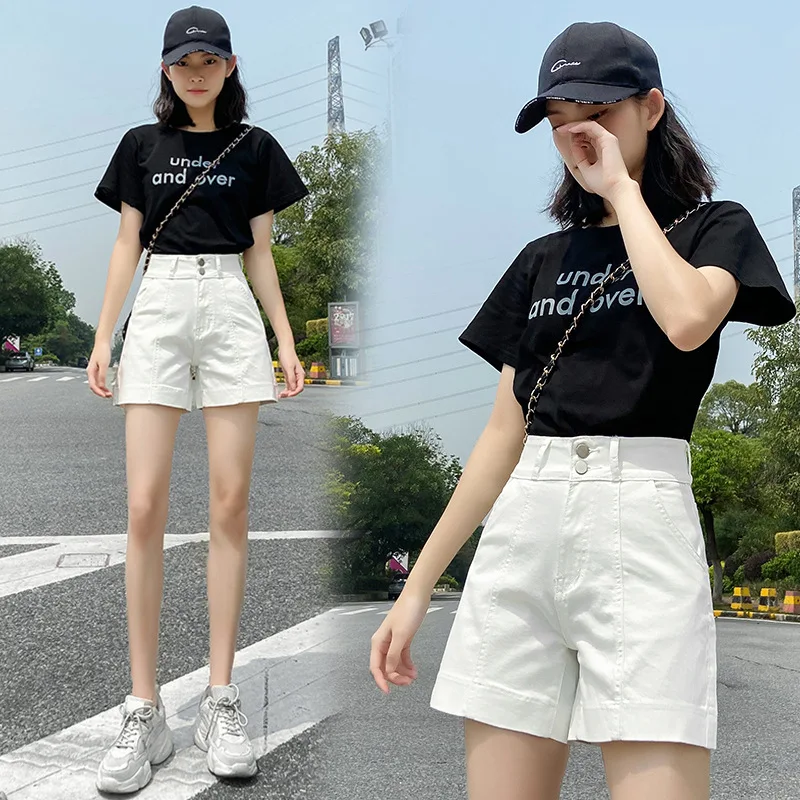 Short en jean vintage pour femme, taille haute, blanc, noir, bleu, adt, décontracté, tendance streetwear, nouvelle mode, été, 2023