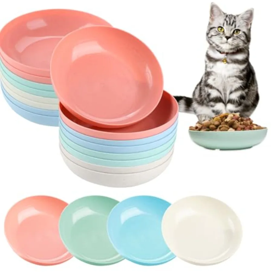 24 Uds. Cuenco para fatiga con bigote para gatos, platos pequeños y poco profundos para mascotas, platos anchos para comida húmeda, cuencos de paja de trigo de 5,5 pulgadas para gatitos y Sh