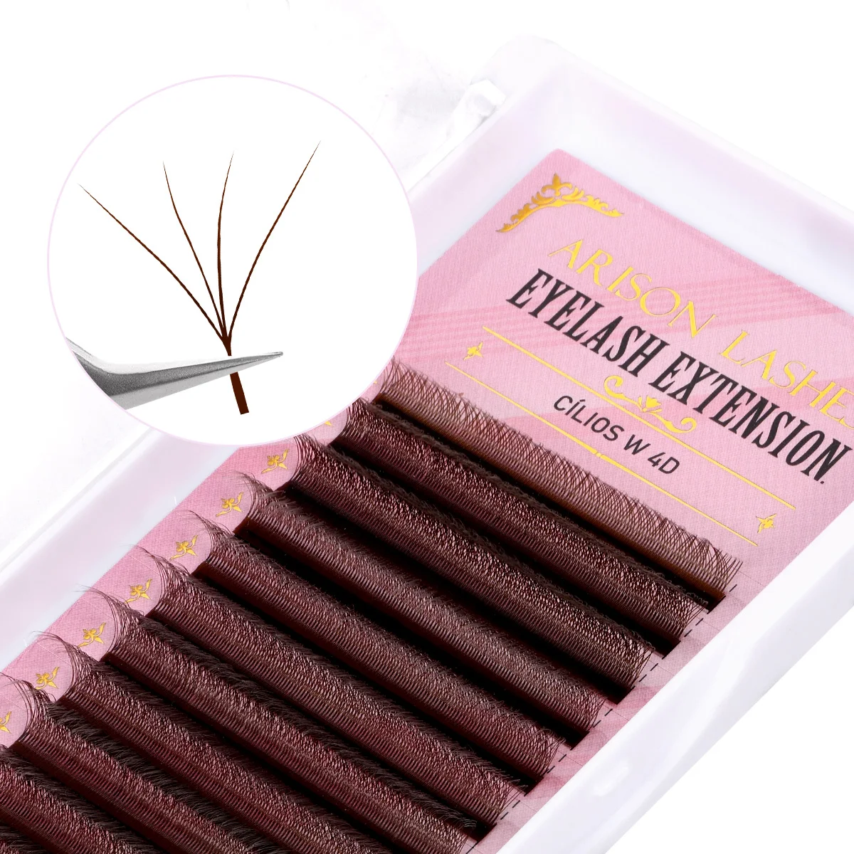 أريسون براون 4D واط رمش تمديد الطبيعية الفردية فو المنك جلدة أعلى جودة W4D حجم مسبق الصنع مروحة العين لاش لصالون