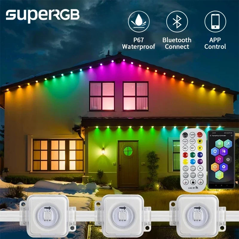 Tira de luces LED direccionables para exteriores, aleros permanentes de 30M, aplicación Bluetooth, píxeles, decoración navideña para fiestas y