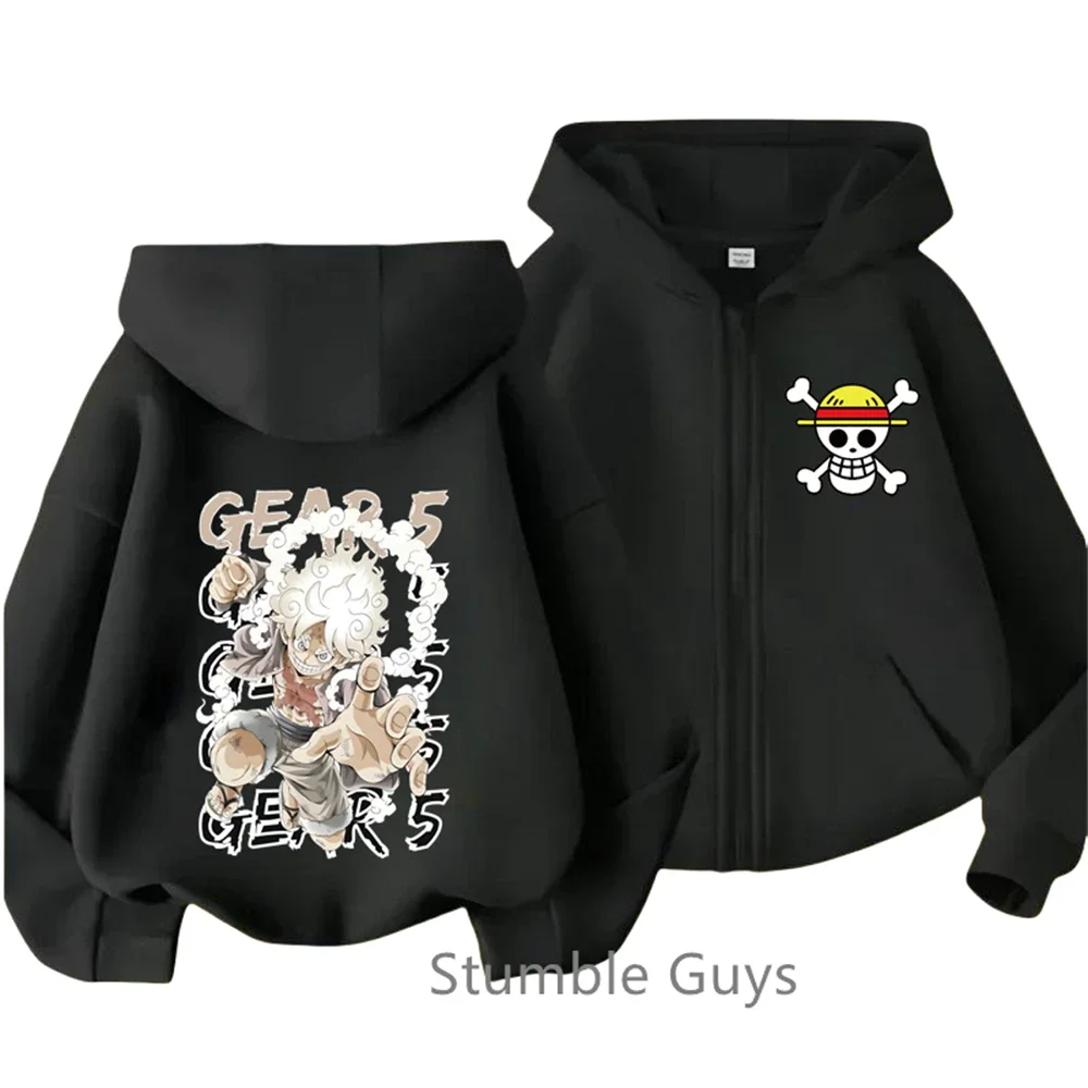 Anime One Pieces Kids Zipper Hoodie Cartoon Luffy Print Autumn/Winter Long-sleeved Sweatshirt Boys And Girl Casual Jacket Top