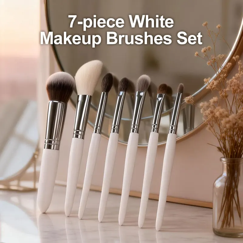 

7Pcs White Makeup Brush Set, Soft Synthetic Bristle for Foundation Concealer Eyeshadow Blending, Professional Cosmetic Kit