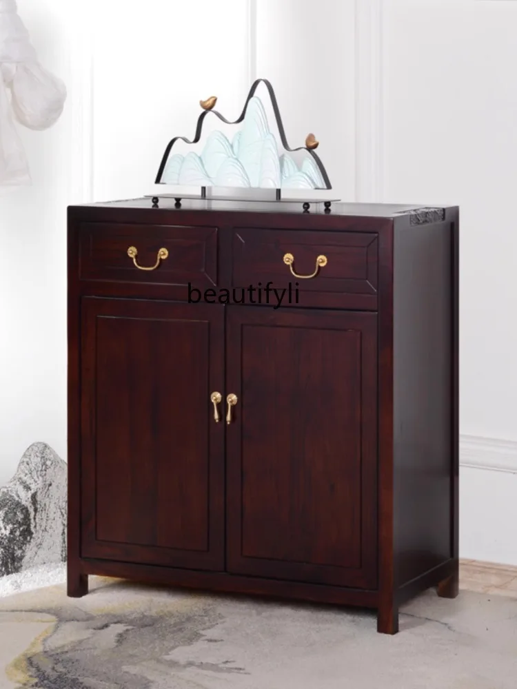 New Chinese Style Solid Wood Sideboard Home Living Room Side Cabinet Equipment Sideboard Shoe Cabinet Hallway Locker