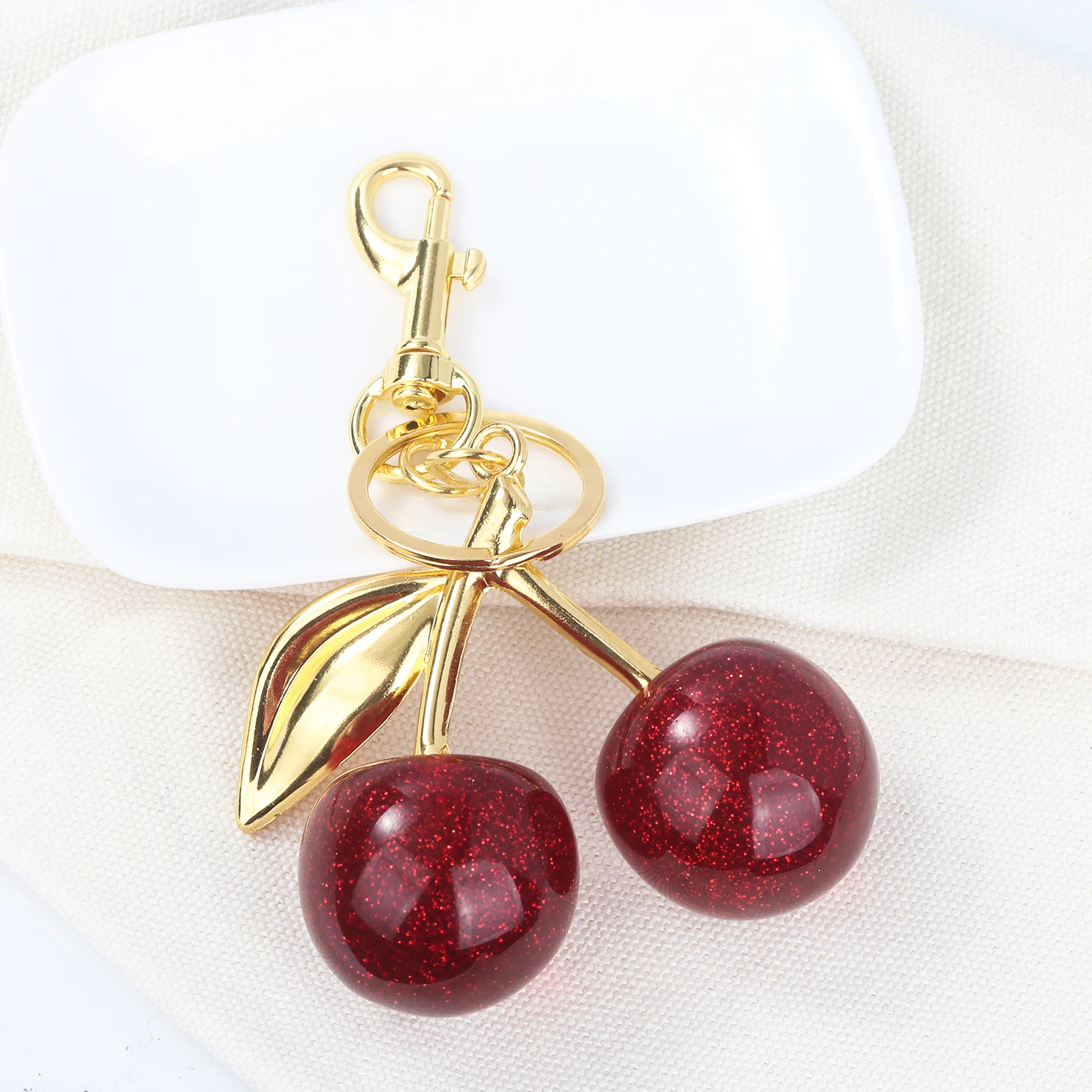 Fashion Delicious Red Cherry Keychain Summer Fruits Cherries Pendant Keyring For Women Men Jewelry Bag Accessories Gift