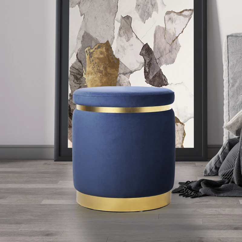 Modern Light Luxury Design Velvet Fabric Stool for Home Bedroom Entry Shoe Changing Footstool Soft Seating Decoration Hotel
