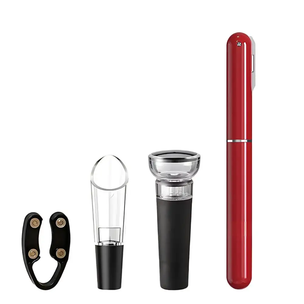 4pcs/set Wine Opener Wine Pourers Air Pump Pressure Vacuum Wine Bottle Corkscrew Stainless Steel Pin Type Cork Out Tool for Bars