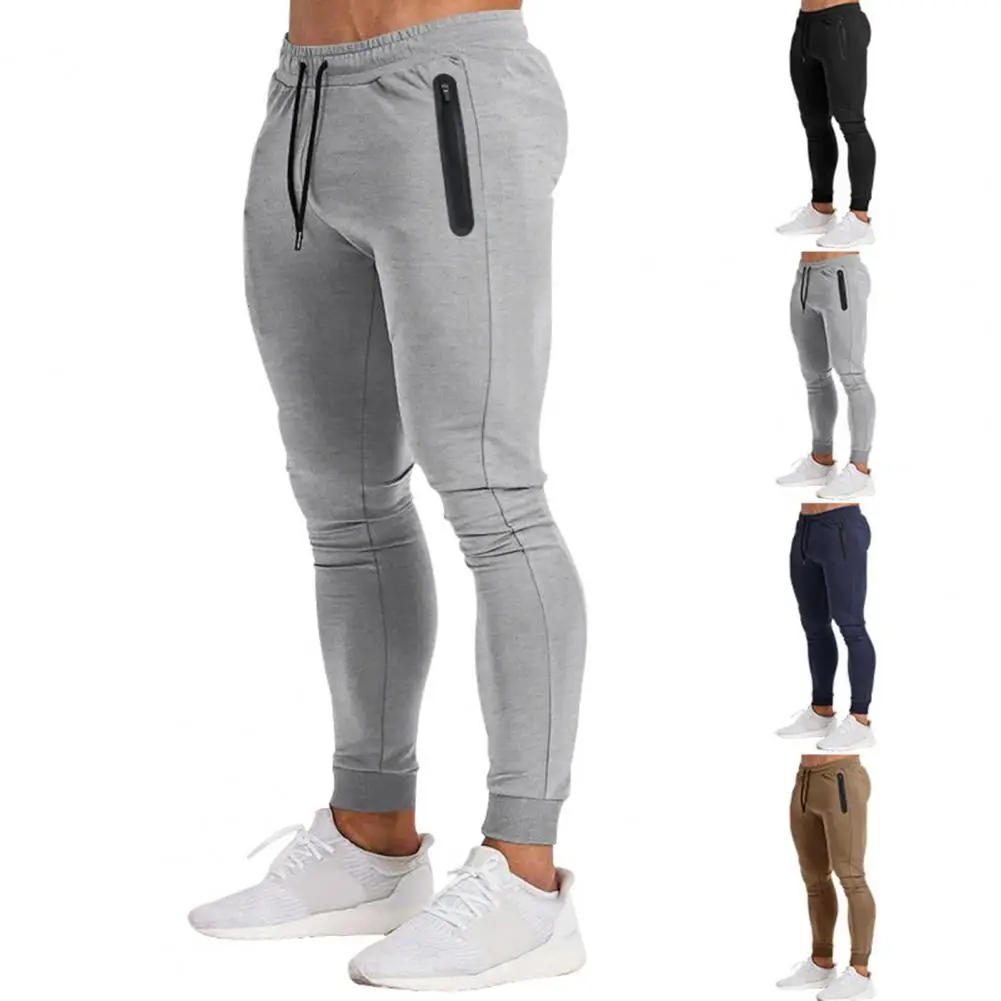 Summer Sweatpants Quick-drying Men\'s Sport Pants with Side Zipper Pockets Drawstring Elastic Waist for Gym Training Jogging Slim