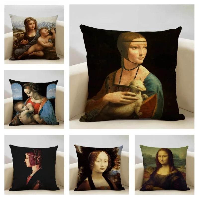 世界的に有名な絵画のリネン枕カバー,家,リビングルーム,アールデコ調のソファ,一般的なカーアクセサリー,高品質,45x45cm,四季