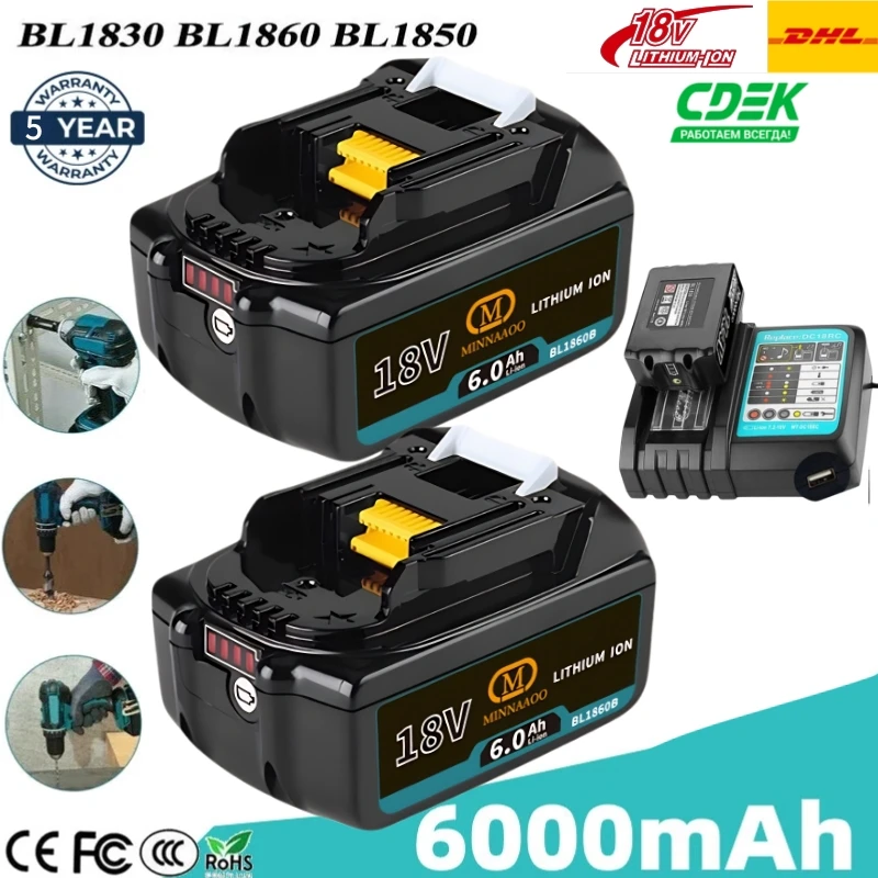 

Аккумулятор 18 В для Makita BL1850B Литий-ионный 18V6.0Ah BL1840B BL1860 BL1890 BL1815 BL1830 BL1835 Аккумуляторы для аккумуляторных дрелей LXT400 DE
