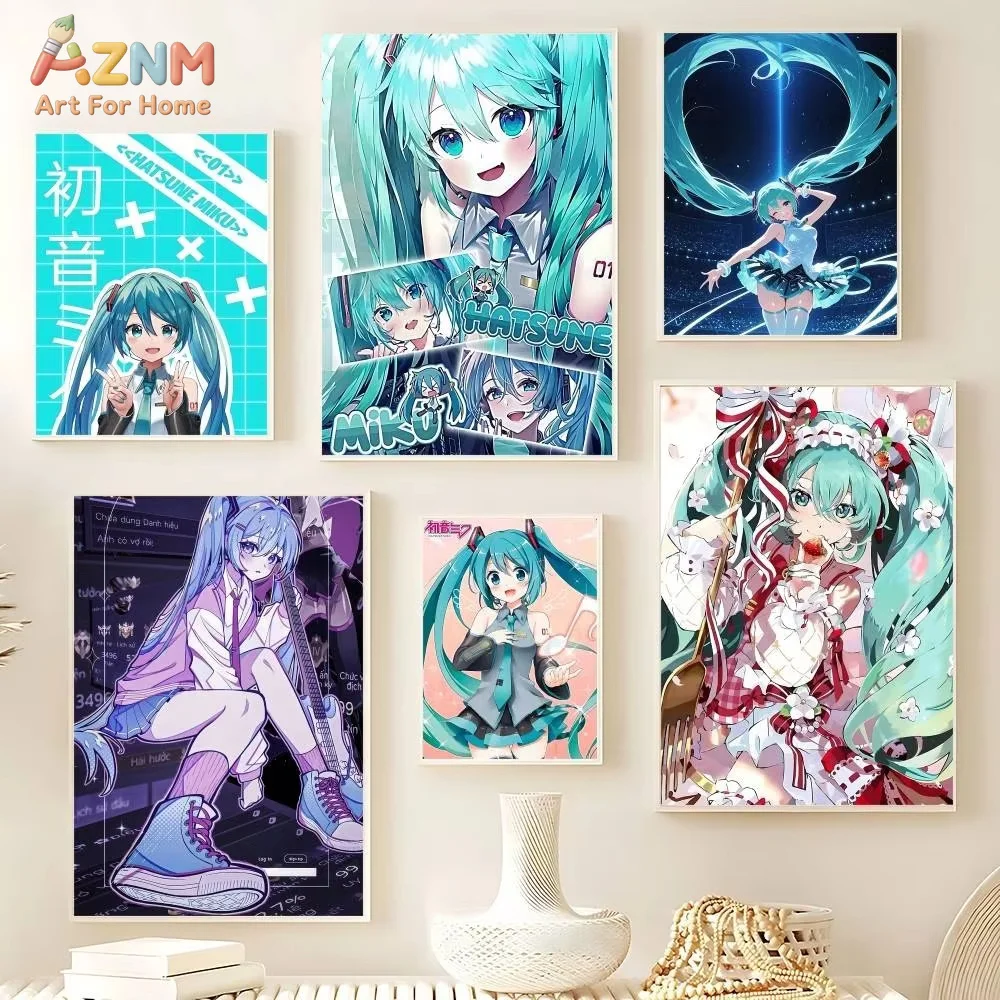 1 Stück H-Hatsune Anime Miku Poster HD-Qualität Wandkunst Retro-Poster für Zuhause Zimmer Wanddekoration Kawaii Raumdekoration