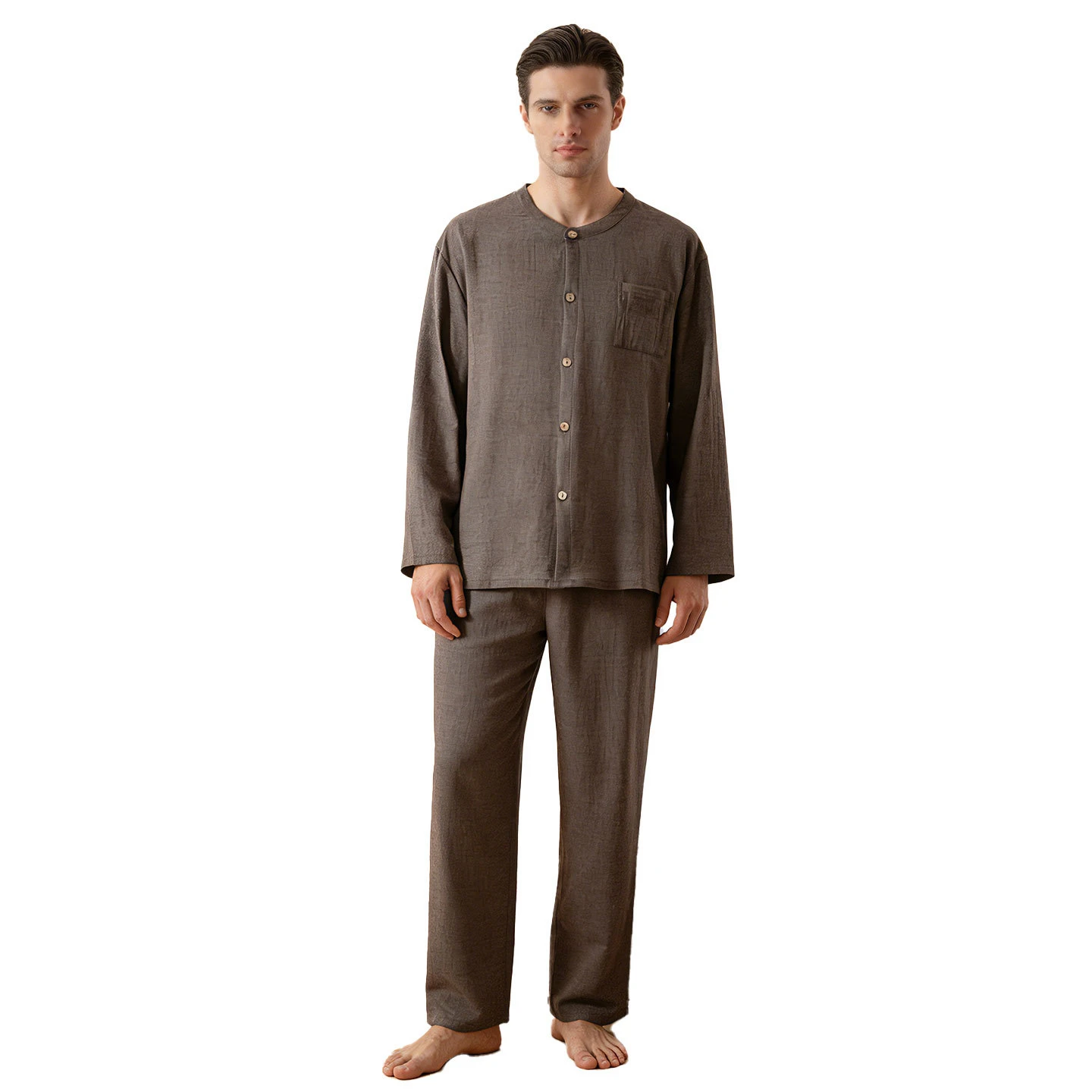 Men's 100% Pure Cotton Soft Lightweight Pajama Set Breathable Loose Fit Japanese Style Loungewear Simple Home Wear With Pocket
