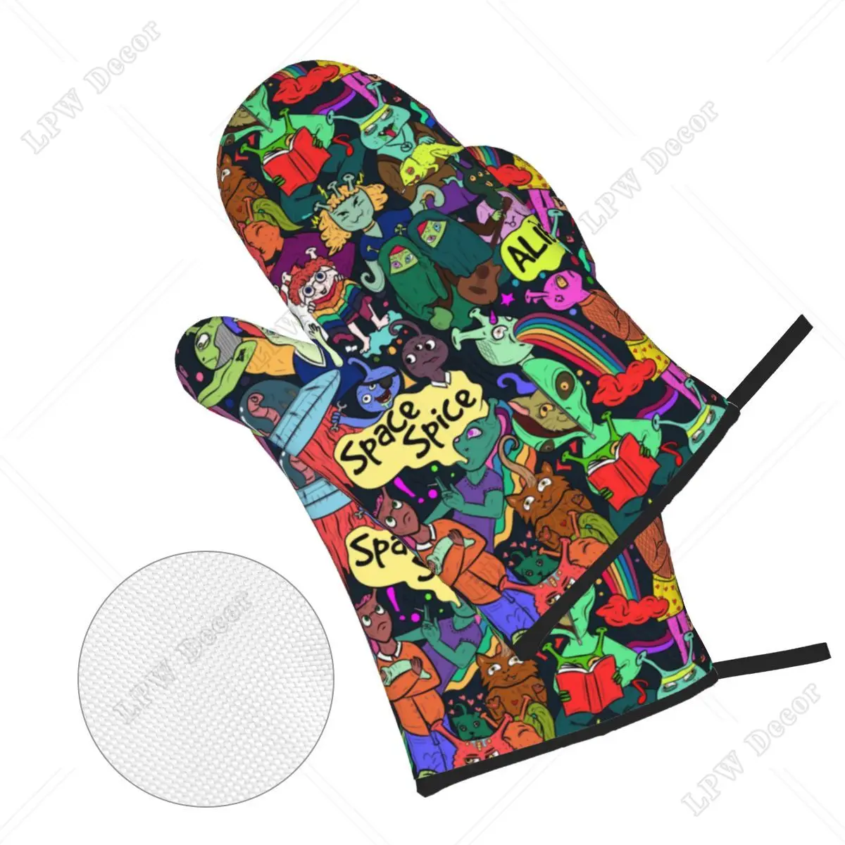 Bizarre Alien Colorful Street Art Oven Mitts and Pot Holders Sets of 4 Graffiti Heat Resistant Kitchen BBQ Gloves for Baking