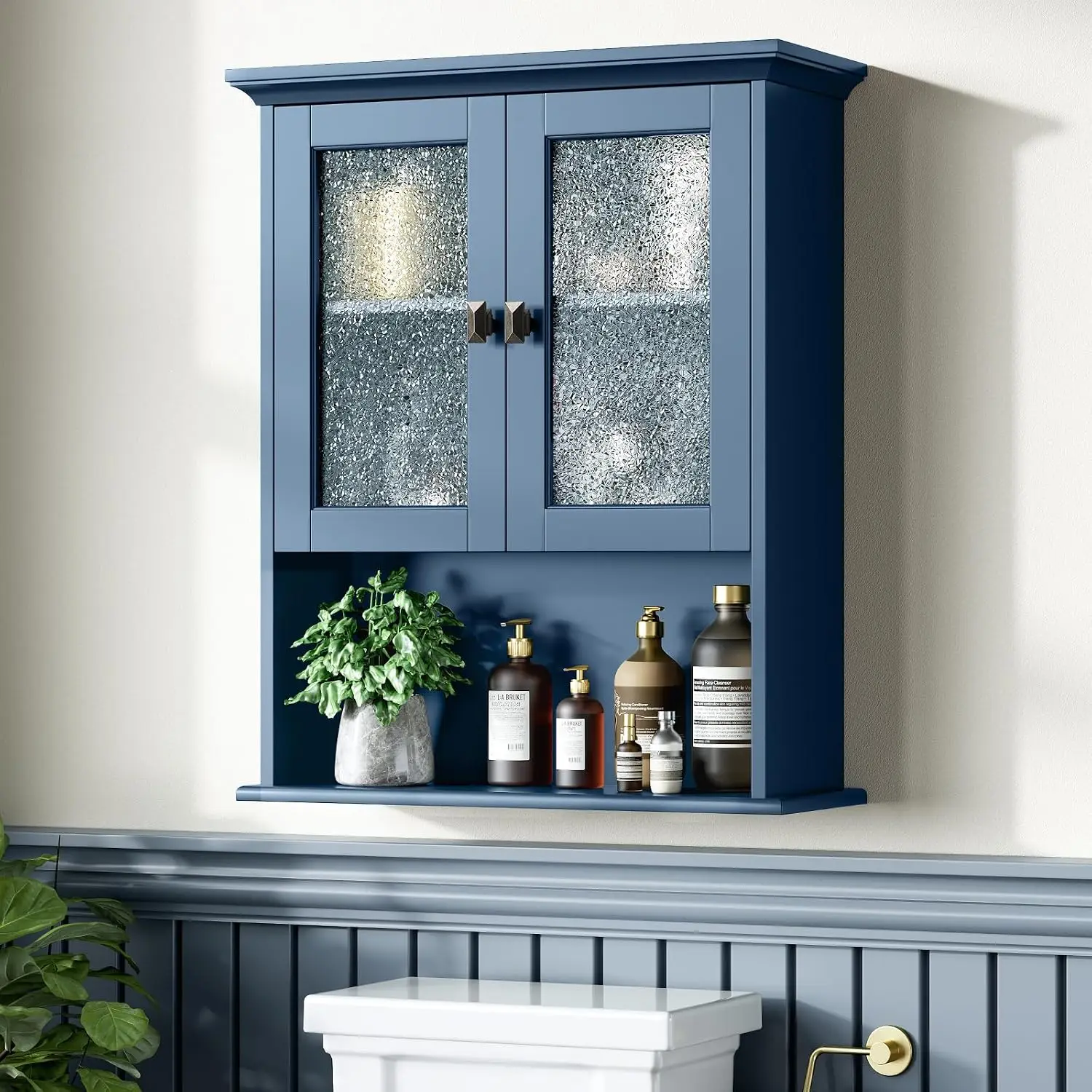 Wall Mount Bathroom Storage Cabinet with Tempered Glass Door & Buffering Hinge Over Toilet Organizer, Customized